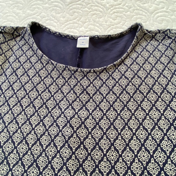 Old Navy Blue and Cream Print A-Line Knee Length Swing Dress Short Sleeve Size M - Picture 4 of 9